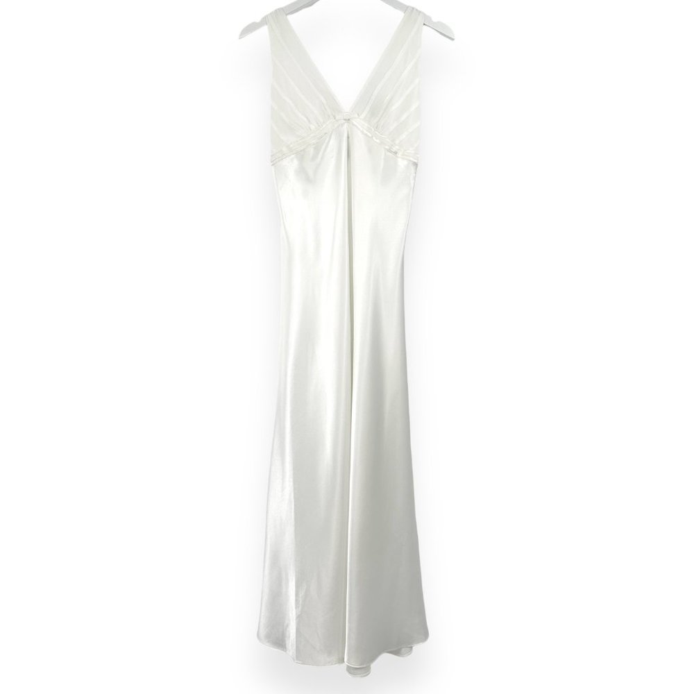 Oscar de la Renta White Satin Slip Maxi Dress with Adjustable Straps